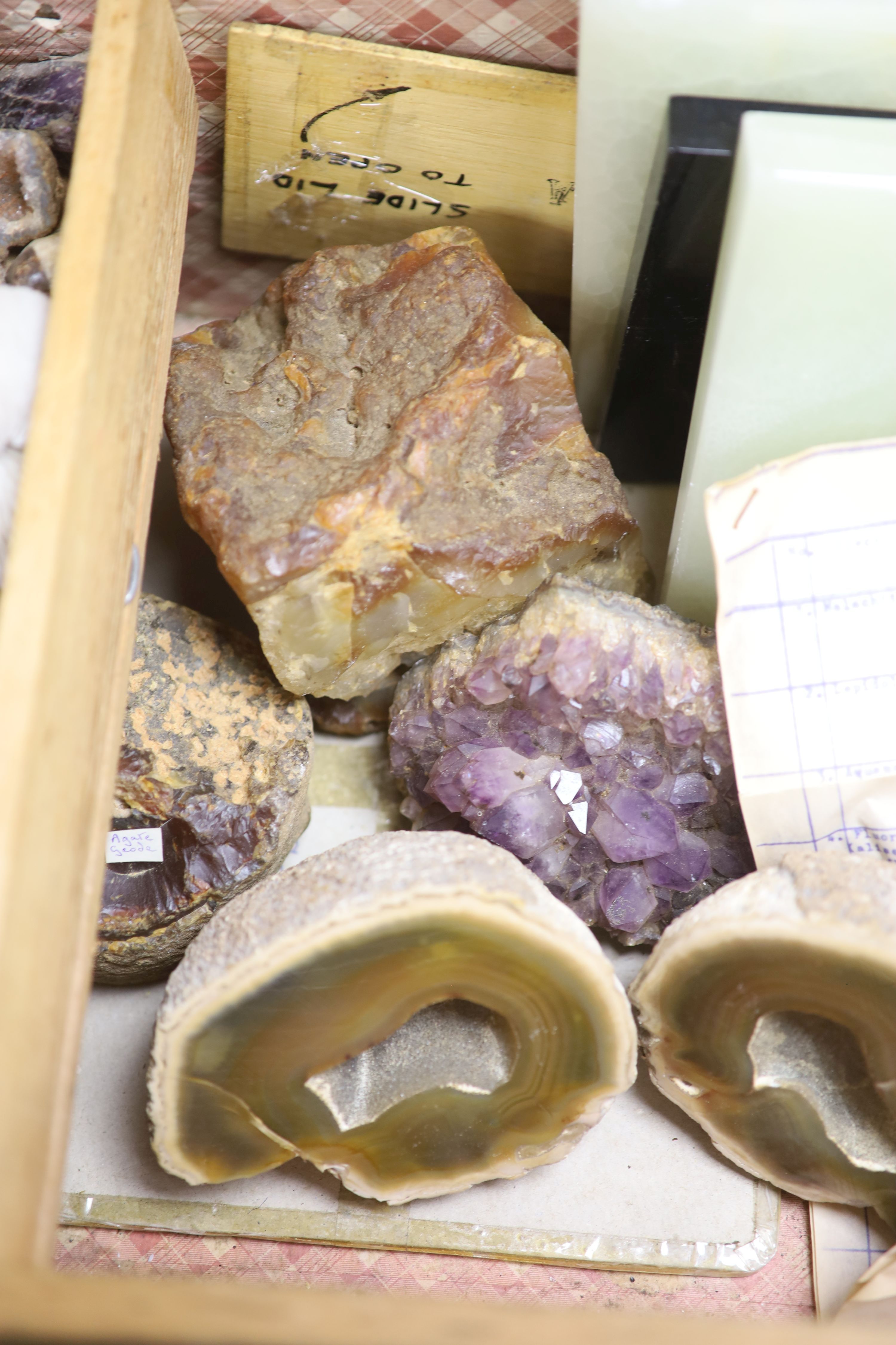 A collection of assorted minerals, geodes etc